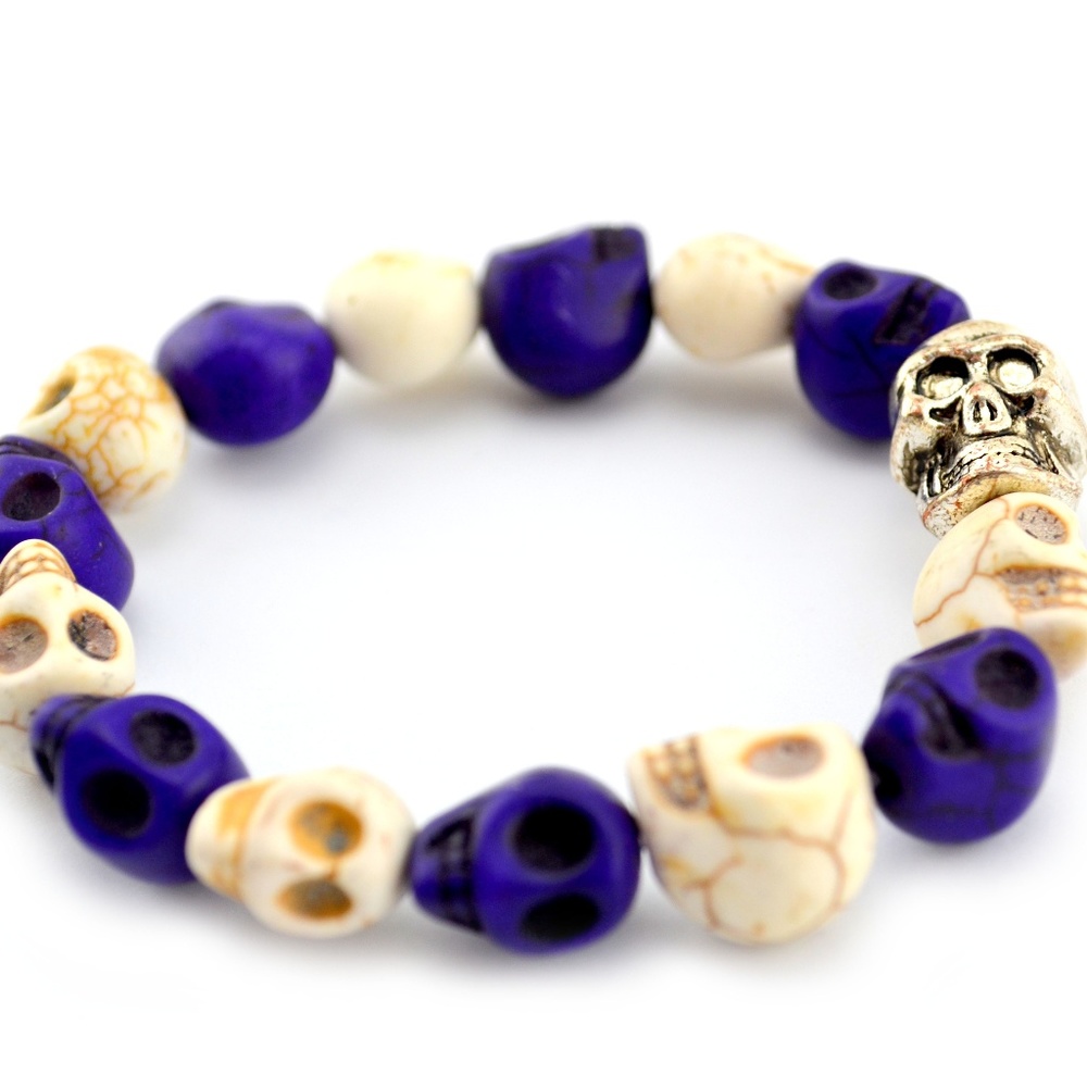 Purple & Natural Stretch Skull Bracelet